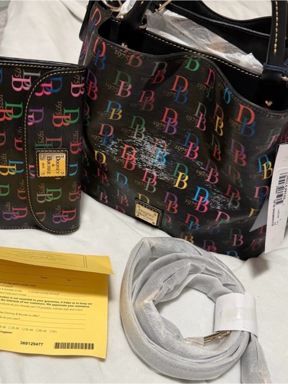 Dooney & Bourke DB75 Small Brenna Satchel NWT + Matching Wallet Rainbow Monogram - Picture 2 of 11